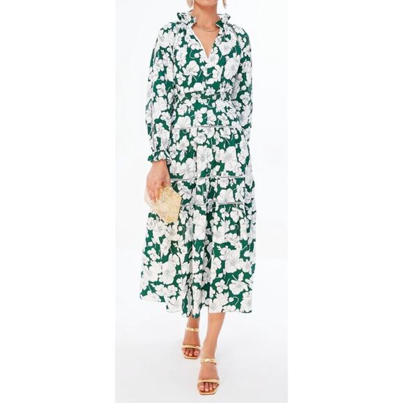 Tuckernuck Hyacinth House Green White Floral Tiered Presley Maxi Midi Dress - Picture 2 of 5